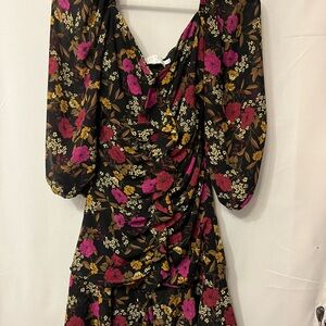 Astr Floral Black Dress with Pink and Gold Blooms